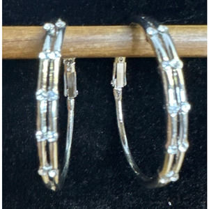 Cookie Lee, Genuine, Crystal 1 1/2” Hoop Earrings